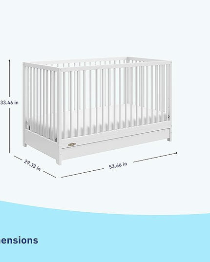 Graco Teddi 5-in-1 Convertible Crib with Drawer (White) – GREENGUARD Gold Certified, Crib with Drawer Combo, Full-Size Nursery Storage Drawer, Converts to Toddler Bed, Daybed and Full-Size Bed - LeafyLoom