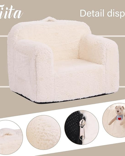 Tiita Kids Sofa Couch, Toddler Foam Sofa Chair, Comfy Child Lounge Chair with Carrying Handle & Side Pockets, Baby Plush Armrest Chair, Lightweight Reading Sofa Chair for Girl or Boy (Beige) - LeafyLoom