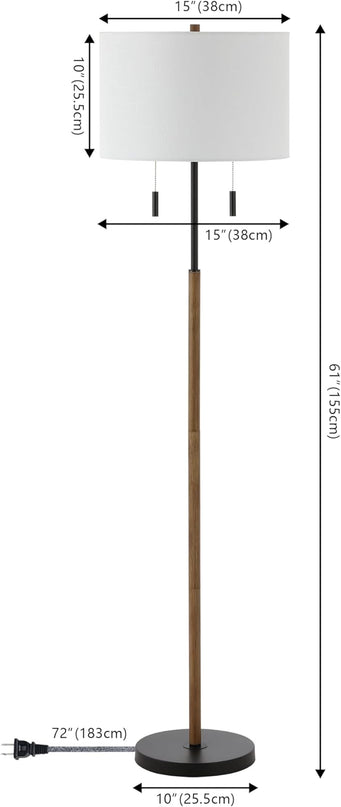 JONATHAN Y JYL1141A Maude 61" Rustic Farmhouse Iron Candlestick Pull Chains LED Floor Lamp Minimalist, Modern, Traditional, Designer, Office, Living Room, Dining Room, Bedroom, Brown Wood Finish/Black - LeafyLoom
