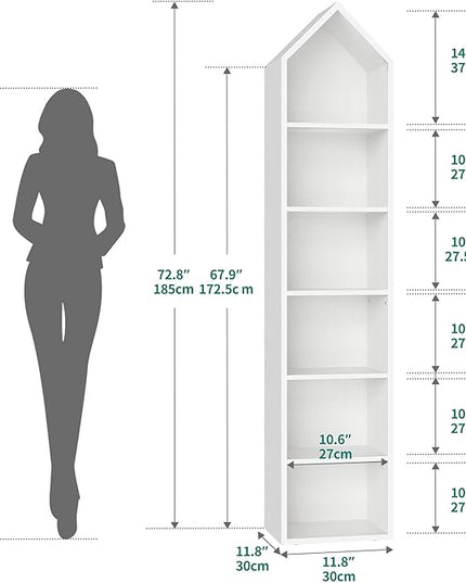 YITAHOME 73" Tall Narrow Bookshelf, Modern Open 5 Tier Bookcase, Wooden Shelf Stand for Small Spaces, Display Shelving Storage Rack for Bedroom, Living Room, Home Office, White - LeafyLoom