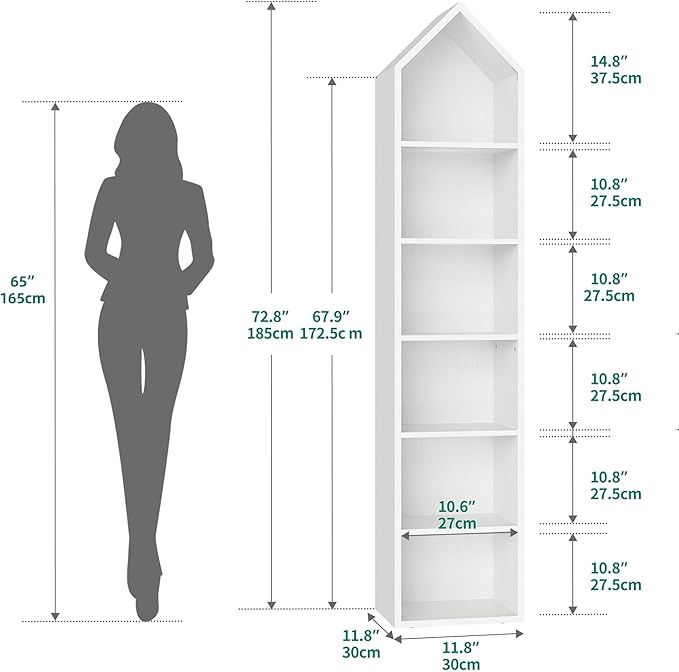 YITAHOME 73" Tall Narrow Bookshelf, Modern Open 5 Tier Bookcase, Wooden Shelf Stand for Small Spaces, Display Shelving Storage Rack for Bedroom, Living Room, Home Office, White - LeafyLoom