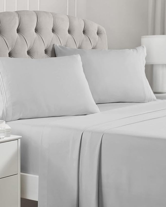 Mellanni King Sheets Set - 4 PC Iconic Collection Bedding Sheets & Pillowcases - Hotel Luxury, Extra Soft, Cooling Bed Sheets - Deep Pocket up to 16 inch (King, Light Gray) - LeafyLoom