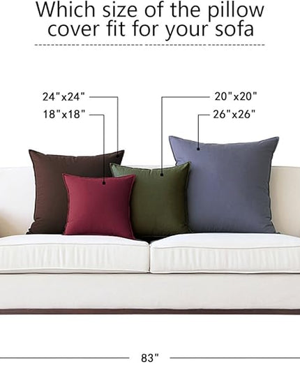 Jeanerlor Cotton Linen Soft Soild Decorative Square Throw Pillow Covers Set Cushion Case for Sofa Bedroom Car24 x 24 Inch 60 x 60cm, Pack of 2, Dark Grey - LeafyLoom