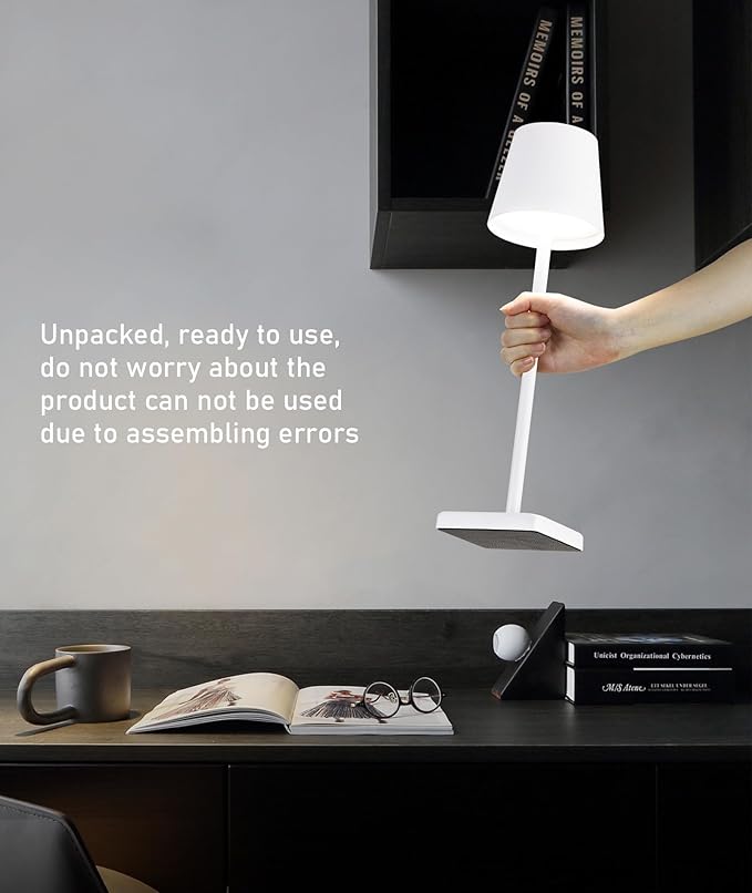 2 Pack Rechargeable Table Lamp, LED Cordless Desk Lamp, 5200mAh Battery Operated Table Light, 3 Color Stepless Dimming Up Waterproof for Coffee Table/Indoor/Outdoor (White 2Pack) - LeafyLoom