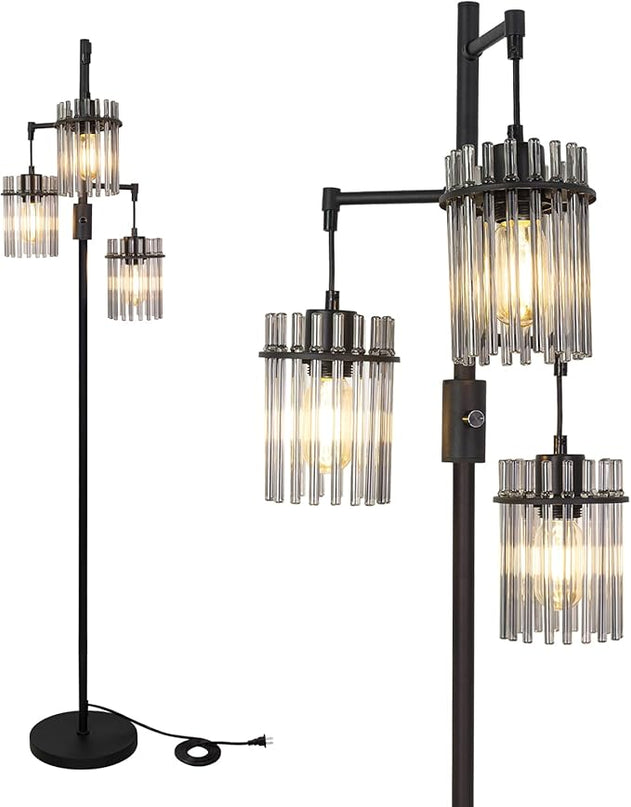 Industrial Modern Floor Lamps for Living Room, Dimmable Glass Tree Standing Tall Lamps with 3 Elegant Teardrop Cage Head & 800 Lumens LED Bulbs for Bedroom Office (66inch tall) - LeafyLoom