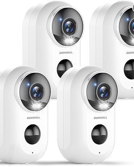 ZUMIMALL Security Cameras Wireless Outdoor, 4 Packs, 2K Cameras for Home Security, Outdoor/Indoor Camera Battery Powered, 2.4G WiFi, Magnetic Mount,3MP Color Night Vision/Siren/PIR/AI/Cloud/Alexa ZUMIMALL