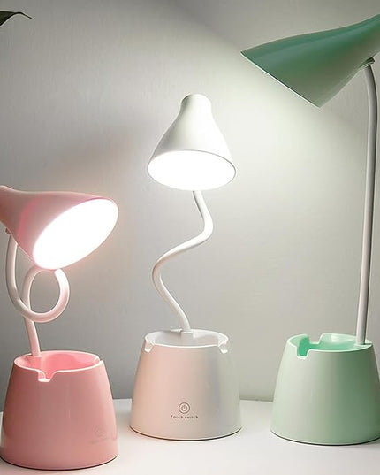 Small Desk Lamp, Kids Desk Lamp with Pen Holder & Mobile Phone Stand, 3 Lighting Modes for Reading Kids Dorm& Mobile Phone Stand for Reading Dorm Home Office(Pink) - LeafyLoom
