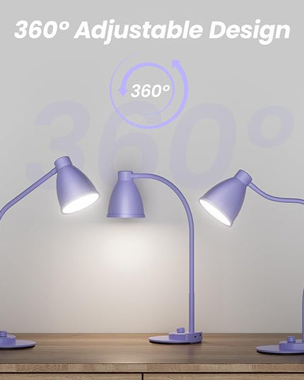 BOHON LED Desk Lamp with USB Charging Port, 3 Color Modes Fully Dimmable Reading Lamp, Auto Dimming Task Lamp, Flexible Gooseneck Table Light for Office Dorm Bedside, Adapter Include, Lilac Purple - LeafyLoom