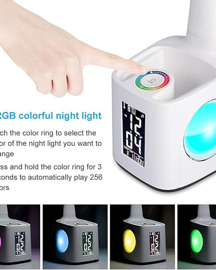 Study LED Desk Lamp with USB Charging Port, Kids Dimmable LED Table Lamp with Clock and Pen Holder, Home Office, College Student Dormitory, Reading Eye Protection Desk Lamp, Color Night Light,10W - LeafyLoom