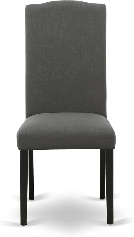 East West Furniture SHEN3-BLK-20 3 Piece Room Set Contains a Round Kitchen Dining Table with Pedestal and 2 Dark Gotham Linen Fabric Upholstered Chairs, 42x42 Inch - LeafyLoom