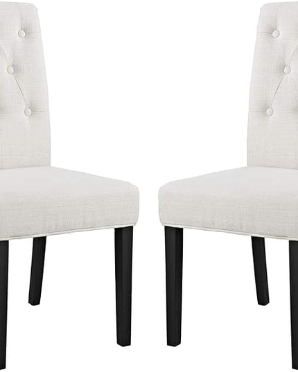 Modway Confer Modern Tufted Upholstered Fabric Parsons Two Kitchen and Dining Room Chairs in Beige - LeafyLoom
