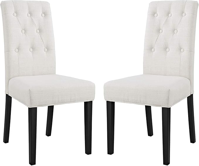 Modway Confer Modern Tufted Upholstered Fabric Parsons Two Kitchen and Dining Room Chairs in Beige - LeafyLoom