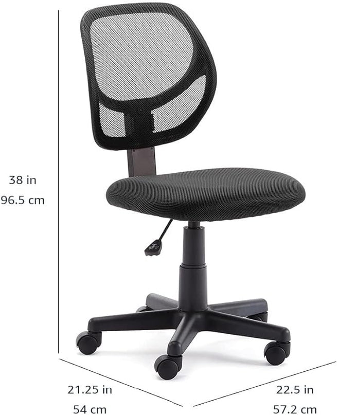 Amazon Basics Office Computer Task Desk Chair, Low-Back, Pneumatic Seat, Breathable Mesh, Adjustable, Swivel, BIFMA Certified, 21.25"D x 22.5"W x 38"H, 270 Pound Capacity, Black Nylon - LeafyLoom