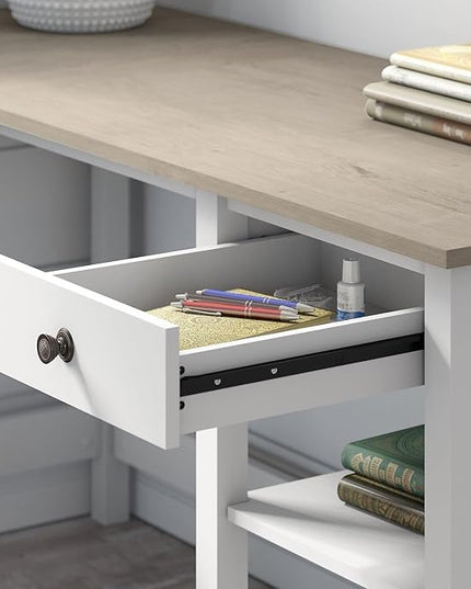 Bush Business Furniture Mayfield L Shaped Computer Desk Desktop Organizer | Storage for Home Office Workspace, 60W, Shiplap Gray/Pure White - LeafyLoom