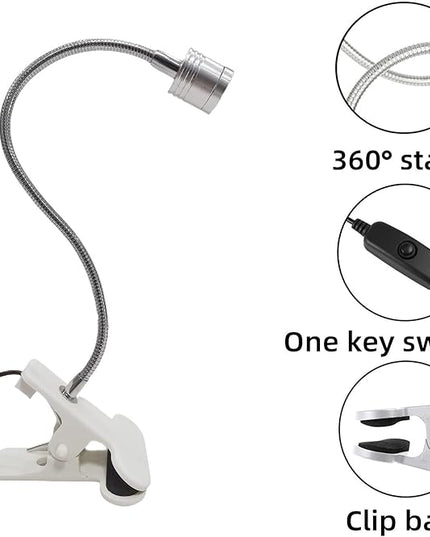UV LED Light Fixtures with Gooseneck and Clamp Mini Desk Light Clamp Portable Gooseneck for Outdoor Stall Gel Nail Curing, 5V USB Input (Silver,long Head) - LeafyLoom