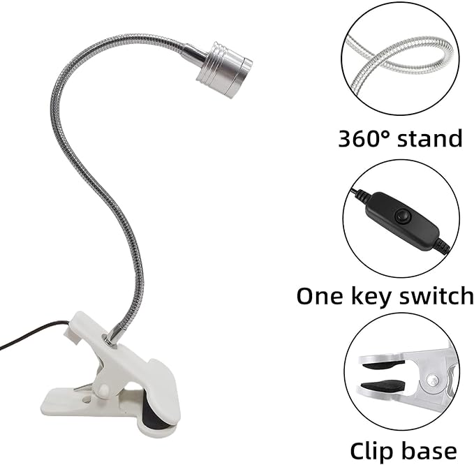 UV LED Light Fixtures with Gooseneck and Clamp Mini Desk Light Clamp Portable Gooseneck for Outdoor Stall Gel Nail Curing, 5V USB Input (Silver,long Head) - LeafyLoom