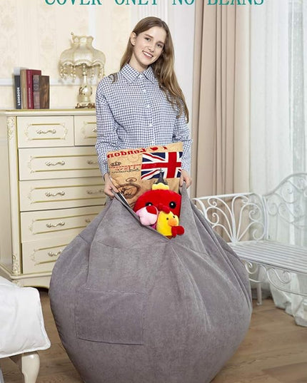 Stuffed Animal Storage Bean Bag Chair Cover (No Filler) for Kids and Adults.Soft Premium Corduroy Stuffable Beanbag for Organizing Children Plush Toys or Memory Foam Extra Large 300L (Grey) - LeafyLoom