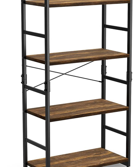 Pipishell Bookshelf, 4-Tier Bookcase, Storage Bookshelves, Tall Bookcase Shelf Storage Organizer, Book Shelf with Steel Frame, Vintage Standing Shelf for Home Office, Living Room, Bedroom, Kitchen - LeafyLoom