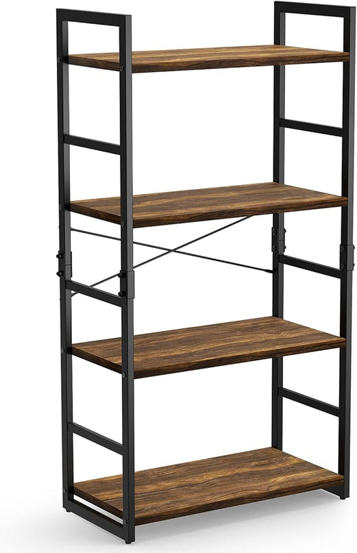 Pipishell Bookshelf, 4-Tier Bookcase, Storage Bookshelves, Tall Bookcase Shelf Storage Organizer, Book Shelf with Steel Frame, Vintage Standing Shelf for Home Office, Living Room, Bedroom, Kitchen - LeafyLoom