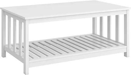 TaoHFE White Modern Coffee Table with Storage Shelf 2-Tier Living Room Table Rectangular Center Table 40 Inch Wooden Coffee Tables for Living Room Furniture for Living Room, Meeting Room, Office - LeafyLoom