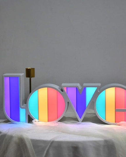 GUOCHENG LED Love Sign Lights - Love Marquee Signs Lamp Battery&USB Power Love Letters Decoration for Home Children Kids Bedroom Nursery,Valentine's Day Gifts(Rainbow) - LeafyLoom