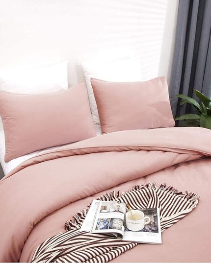 Queen Blush Pink Cotton Comforter Set, 3 PCS Breathable Bedding with 2 Pillowcases, Fade-Resistant, Lightweight, Durable, Ideal for Gift - LeafyLoom