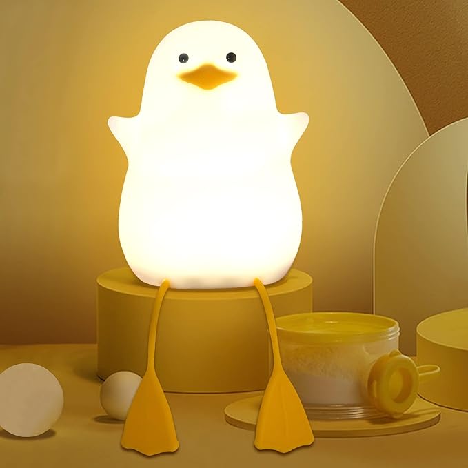 FULLOSUN Cute Night Light for Kids, Toddler, Duck Silicone Nursery Baby Nightlight, Kawaii Birthday Gifts for Room Decorations, Teen Girls Boys Child - Portable Squishy Battery Operated - LeafyLoom