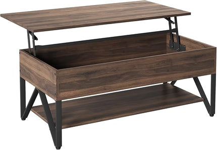 Novilla Lift Top Coffee Table with Storage 40 Inch Wood Lift Up Center Table for Living Room Tea Table with Hidden Compartment Rising Tabletop Table Cocktail Table, Walnut - LeafyLoom