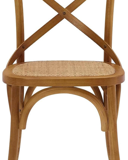 Modway Gear Rustic Modern Farmhouse Elm Wood Rattan Four Dining Chairs in Walnut - LeafyLoom