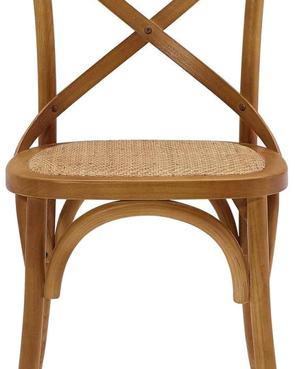Modway Gear Rustic Modern Farmhouse Elm Wood Rattan Two Dining Chairs in Walnut - LeafyLoom
