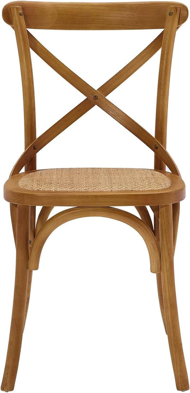 Modway Gear Rustic Modern Farmhouse Elm Wood Rattan Two Dining Chairs in Walnut - LeafyLoom