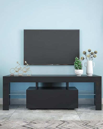 70Inch TV Stand Base, Entertainment Center Cabinet with LED Light Media Console for Living Room, Bedroom, Black-2 - LeafyLoom