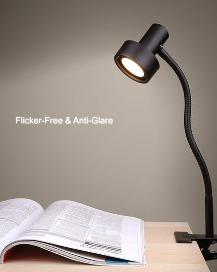 O’Bright LED Clip on Light for Bed Headboard/Desk, Dimmable LED Desk Lamp with Metal Clamp, 5W LED, Flexible Gooseneck, Adjustable Brightness for Eye-Care Reading, Vintage Design (Metal Black) - LeafyLoom