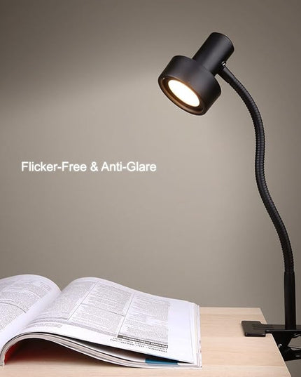 O’Bright LED Clip on Light for Bed Headboard/Desk, Dimmable LED Desk Lamp with Metal Clamp, 5W LED, Flexible Gooseneck, Adjustable Brightness for Eye-Care Reading, Vintage Design (Aluminum) - LeafyLoom