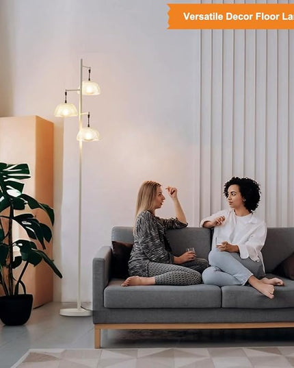3 Lights White Floor Lamp for Living Room with 3 Metal Lampshade and LED Bulbs, Modern Tree Standing Lamp, Farmhouse Tall Lamp for Living Room, Bedroom, Office - LeafyLoom