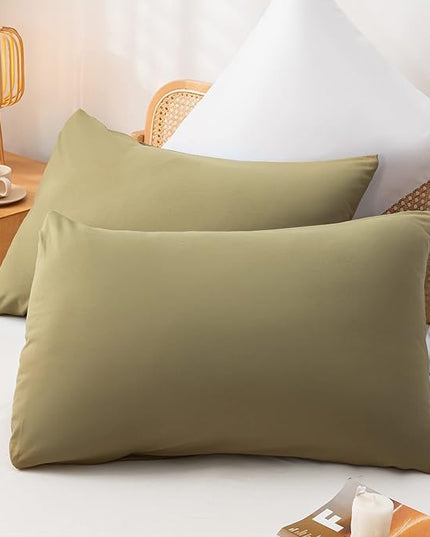 Olive Green Queen Comforter Set 3PCS Farmhouse Bed Comforter Set Queen Size Soft Lightweight Down Alternative Microfiber Comforter for All Season (1 Comforter, 2 Pillowcases) - LeafyLoom