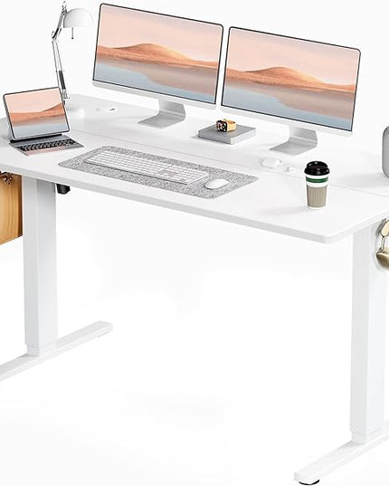 SMUG Electric Standing Desk, 55 x 24 Inch Ergonomic Adjustable Desk Stand with Memory Preset, Modern Style, Suitable for Office, Drafting, Writing, Gaming, White - LeafyLoom