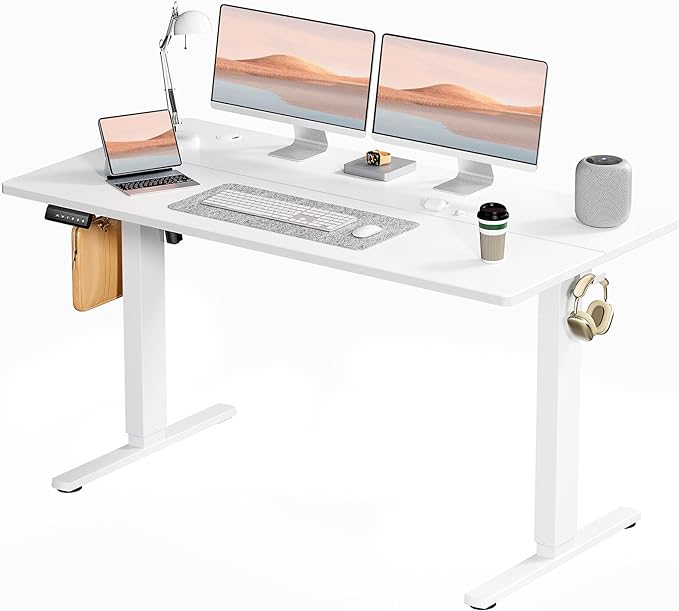 SMUG Electric Standing Desk, 55 x 24 Inch Ergonomic Adjustable Desk Stand with Memory Preset, Modern Style, Suitable for Office, Drafting, Writing, Gaming, White - LeafyLoom