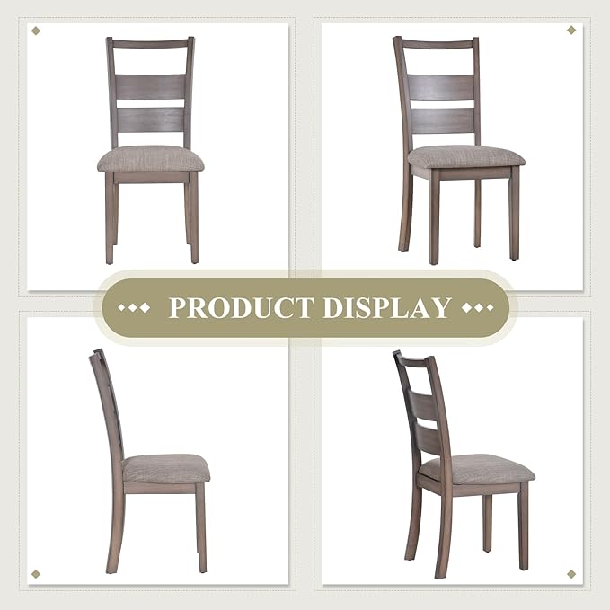 COLAMY Fabric Upholstered Dining Chairs Set of 6, Ladder High Back Dining Room Kitchen Side Chairs with Adjustable Foot Pegs, Light Brown - LeafyLoom