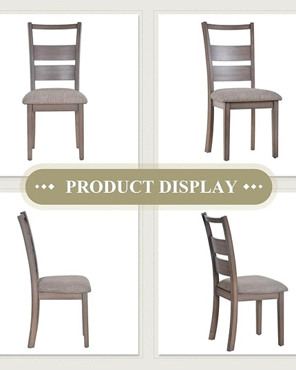 COLAMY Fabric Upholstered Dining Chairs Set of 2, Ladder High Back Dining Room Kitchen Side Chairs with Adjustable Foot Pegs, Light Brown - LeafyLoom