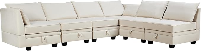 115.1" Modern Large U-Shape Modular Sectional Sofa with Reversible Chaise and Storage Seat, Convertible Sleeper Couch Bed for Living Room, Apartment, Office, Beige, 115.1 Inch - LeafyLoom