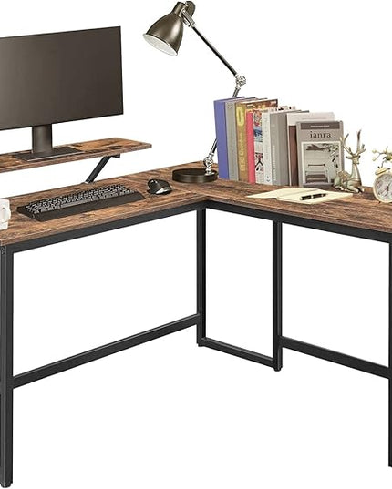 L Shape Computer Desk - Spacious 55 inch Corner Desk Home Office Desk Gaming Desk with Reversible Monitor Stand and Adjustable Feet, Easy Assembly, Rustic Brown - LeafyLoom