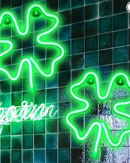 2 Pack Neon Signs Clover Shaped St. Patrick's Day decorations, Green LED Shamrocks Neon Lights for Wall Decor Battery/USB Operated Night Lights for Home, Christmas, Bedroom Decor-2 Pieces - LeafyLoom