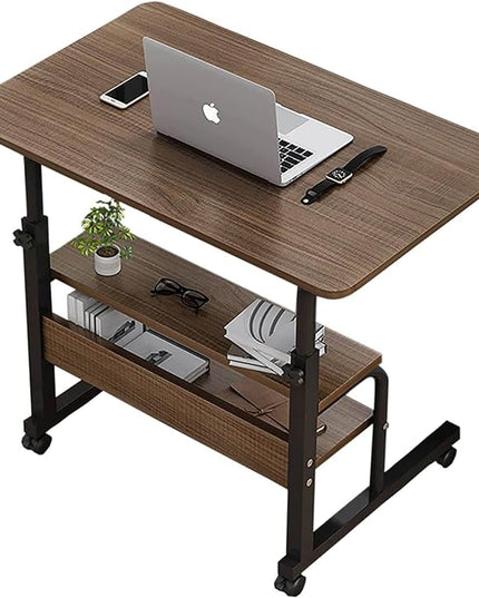 Adjustable Mobile Laptop Desk Home Office Desk Detachable Wheels Desk Portable Height Mobile Bedside Table Veranda Office Desk Additional Storage Rack Small Spaces Desk Size 15.7x31.5'Brown - LeafyLoom