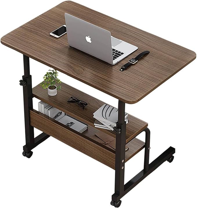 Adjustable Mobile Laptop Desk Home Office Desk Detachable Wheels Desk Portable Height Mobile Bedside Table Veranda Office Desk Additional Storage Rack Small Spaces Desk Size 15.7x31.5'Brown - LeafyLoom