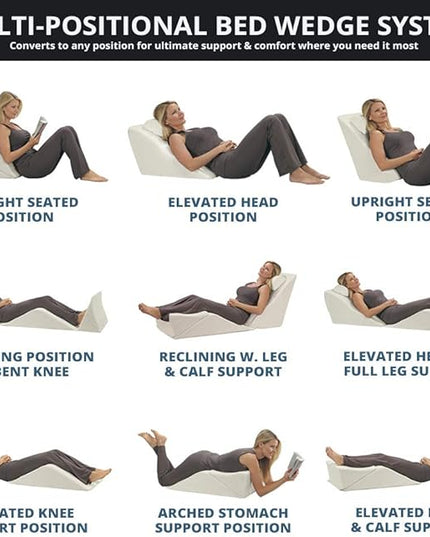Contour BackMax Bed Wedge Lumbar Support System - Multi-Positional Back, Leg & Knee Elevation Pillows for Sleep & Recovery with Orthopedic Zero Gravity Weightless Comfort - Bonus Half Roll Neck Pillow - LeafyLoom