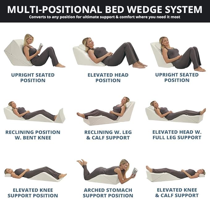 Contour BackMax Bed Wedge Lumbar Support System - Multi-Positional Back, Leg & Knee Elevation Pillows for Sleep & Recovery with Orthopedic Zero Gravity Weightless Comfort - Bonus Half Roll Neck Pillow - LeafyLoom