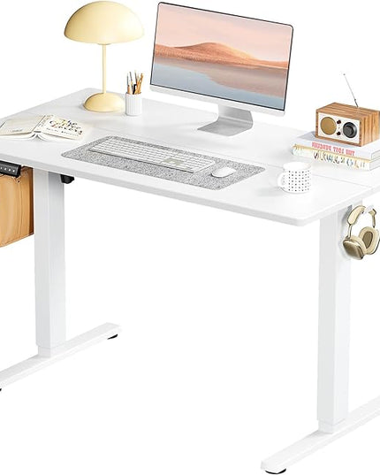 SMUG Standing Desk, Adjustable Height Electric Sit Stand Up Down Computer Table, 40x24 Inch Ergonomic Rising Desks for Work Office Home, Modern Lift Motorized Gaming Desktop Workstation, White - LeafyLoom