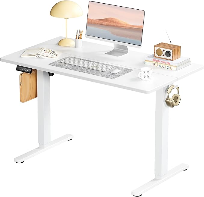 SMUG Standing Desk, Adjustable Height Electric Sit Stand Up Down Computer Table, 40x24 Inch Ergonomic Rising Desks for Work Office Home, Modern Lift Motorized Gaming Desktop Workstation, White - LeafyLoom