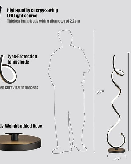 Modern Floor Lamps for Living Room, LED 53" Tall 30W Black Spiral Corner Floor Lamp with Remote, 3 Color Temperature, Stepless Dimmable, Bright Standing Lamp for Bedroom Home Office Deco - LeafyLoom